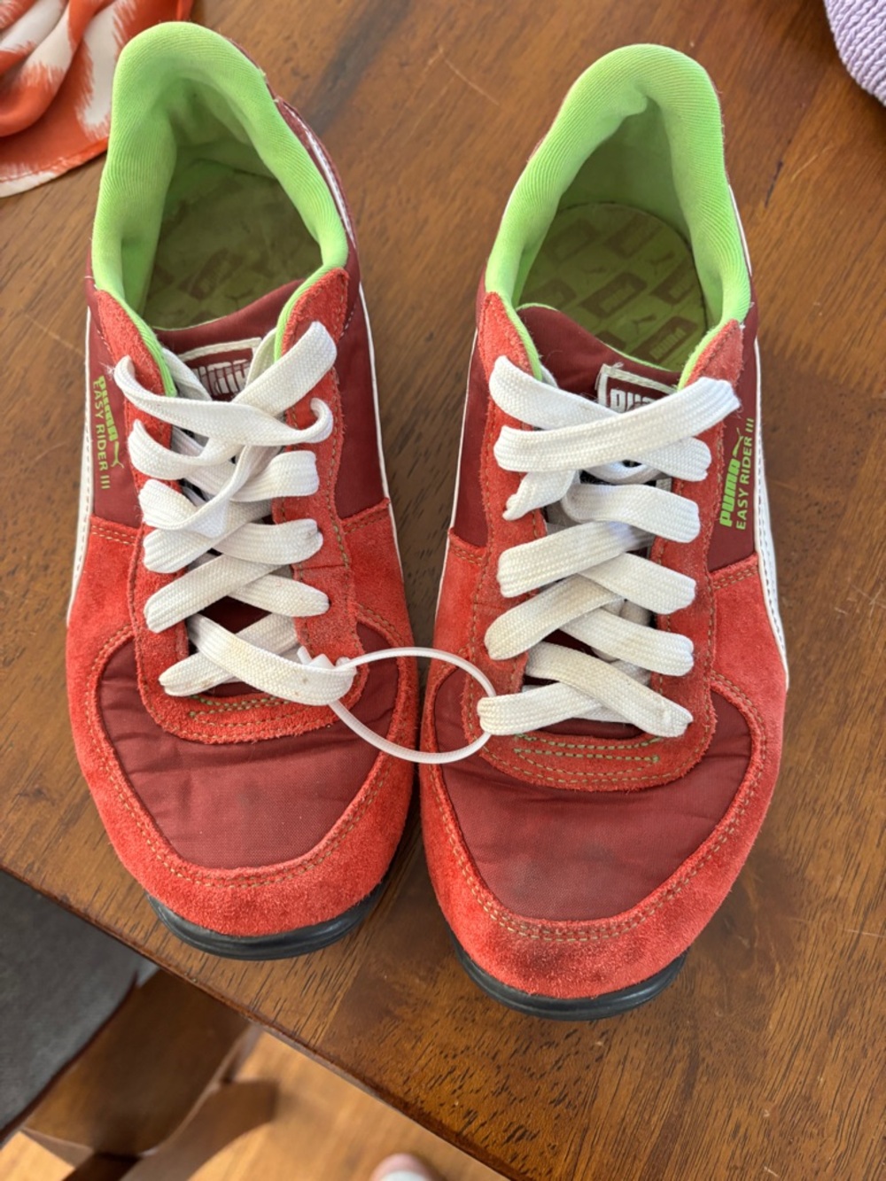 Puma burgundy Red Casual easy rider III Sneakers with Lime Green Lining 6.5